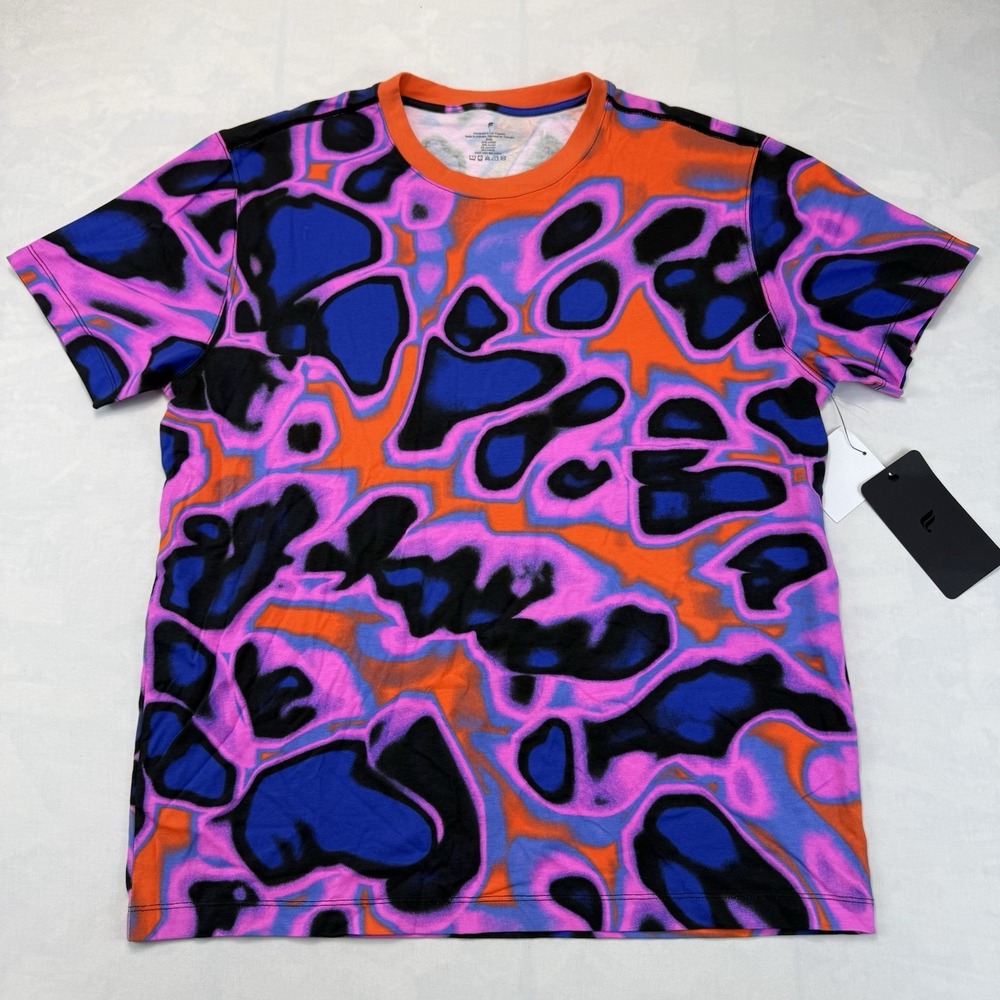 Fabletics Men's Large Psychedelic Abstract All Over Print T-Shirt Retro NWT